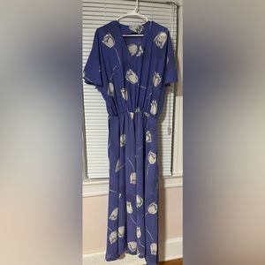 Custom made dress, long, size L, silk, 2 side pockets, 58 inches